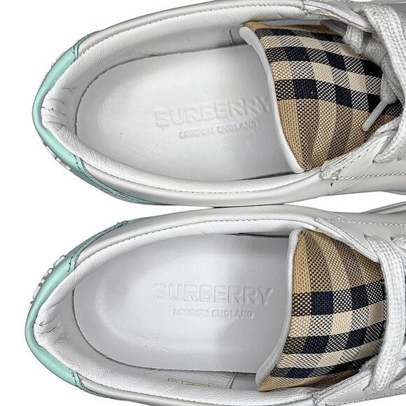 Burberry Low Top Nova Check Selma Lace Up Sneakers EU 37 Optic White Cool Mint - Picture 5 of 11